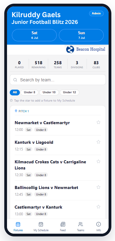 App for a Day schedule screen
